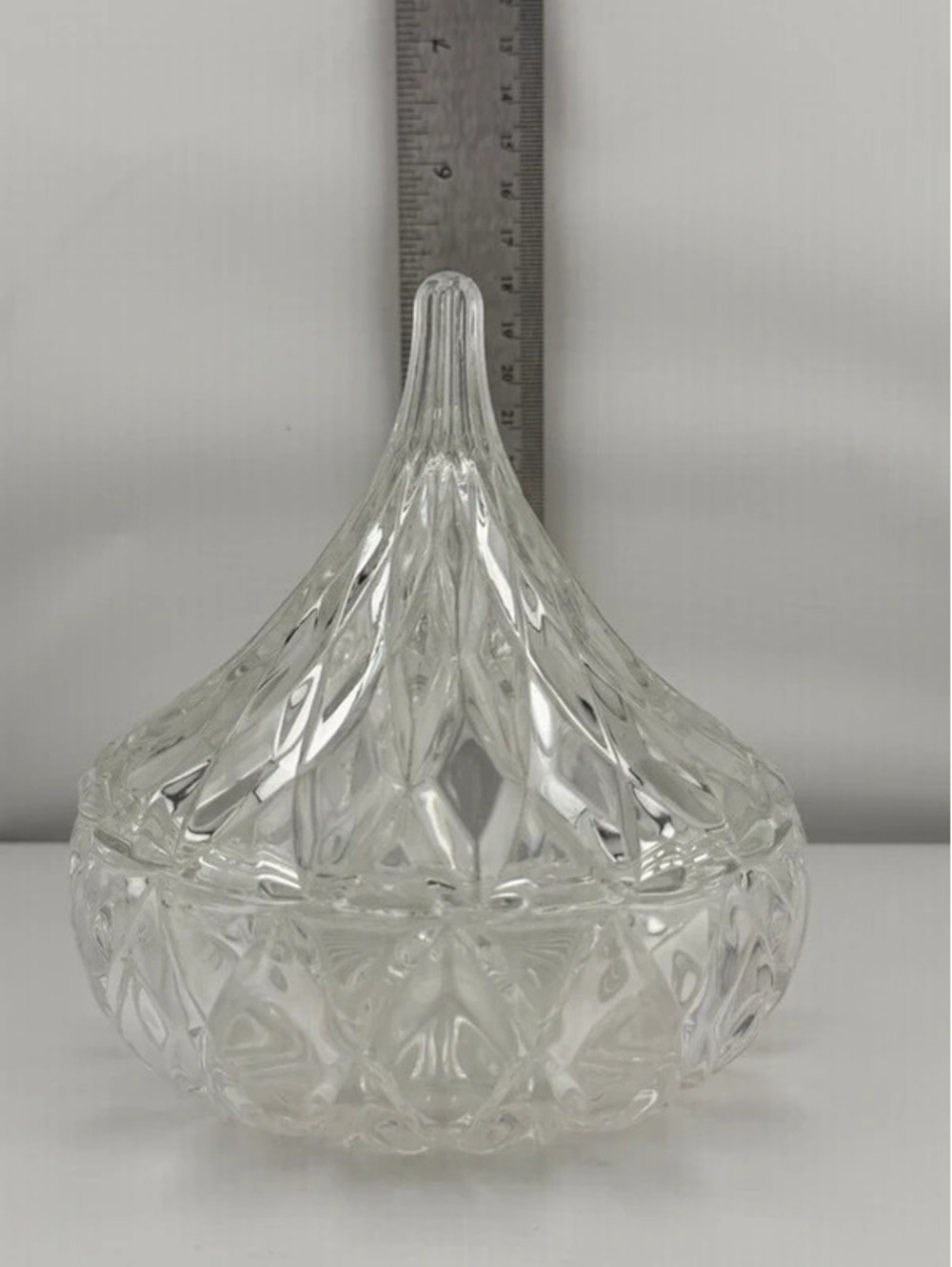 Vintage Clear UV Reactive Glass Lidded Candy Dish 365nm Blue Glow
